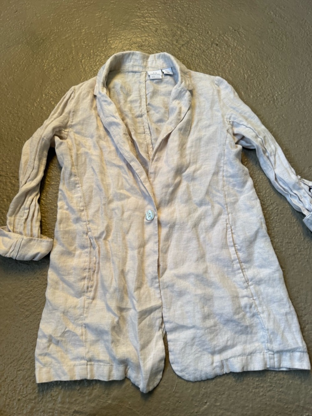 H by Halston Light Beige Linen-Blend Single-Button Blazer 100% Linen Small